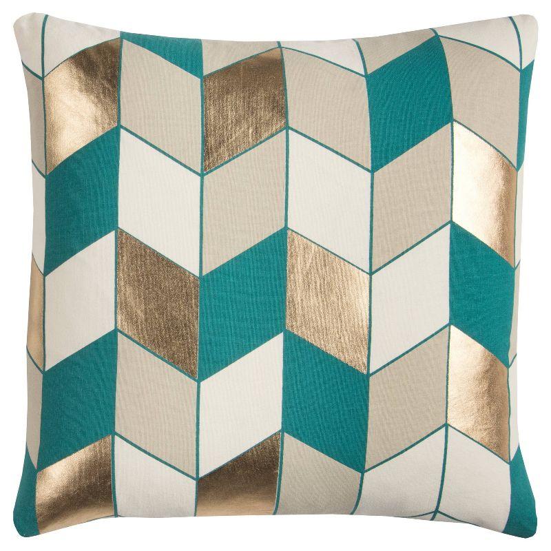 Teal and Gold Geometric Cotton Square Throw Pillow