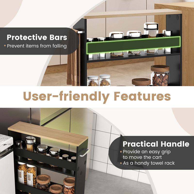 Costway Rolling Kitchen Slim Storage Cart Mobile Shelving Organizer with Handle Black