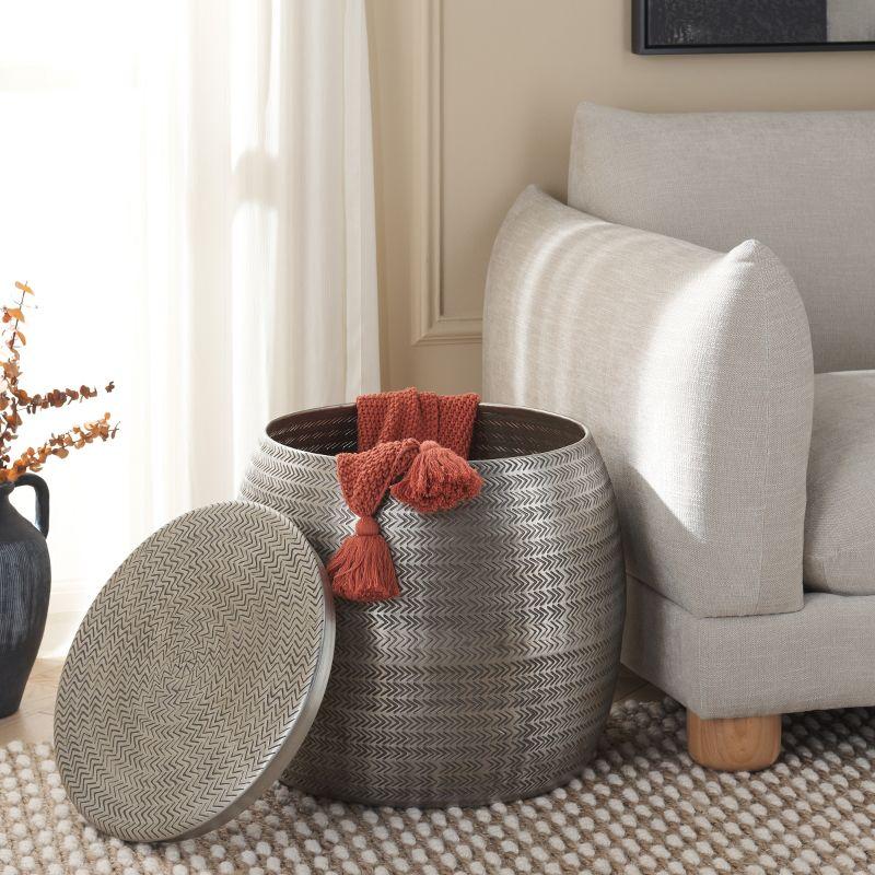 Antique Silver Round Metal Side Table with Storage