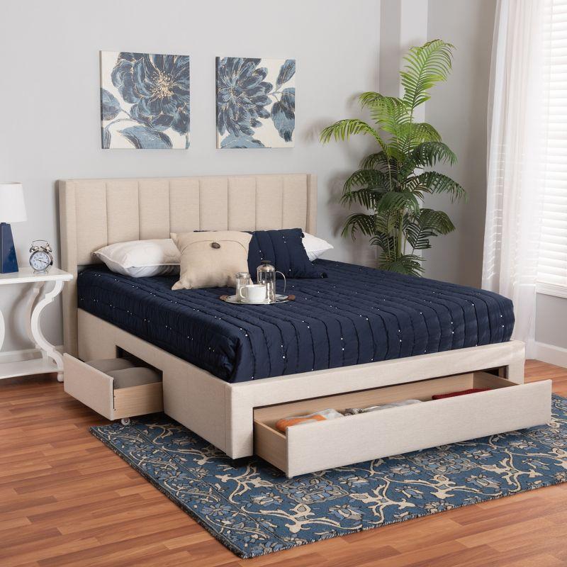 Baxton Studio Coronado Mid-Century Modern Transitional Fabric 3-Drawer Storage Platform Bed