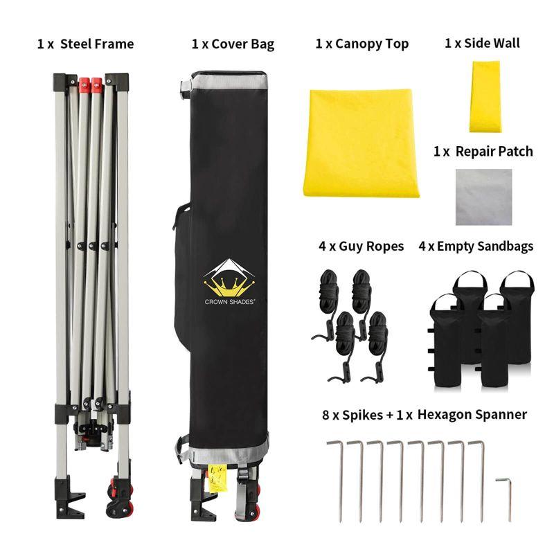 CROWN SHADES 8x8 Pop Up Canopy with 1 Side Wall - Beach Tent with One Push Setup - Outdoor Sun Shade for Events, Parties