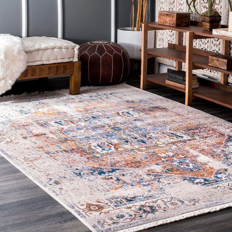 Ivory Medallion Elegance 4' x 6' Easy-Care Synthetic Area Rug