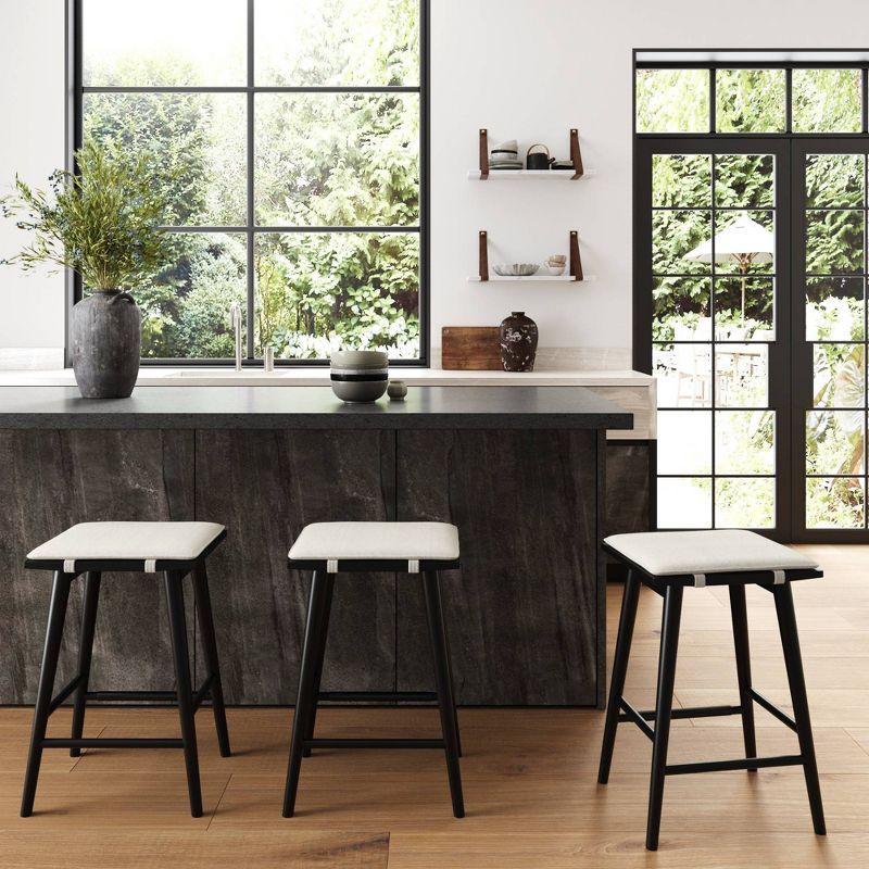 Black and White Wood Saddle Style Backless Barstool