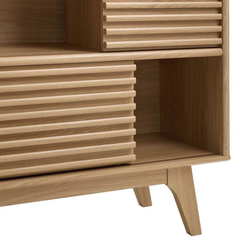 Render 3 Tier Display Storage Cabinet Stand Oak - Modway: Modern Media Console, Vinyl Record Organizer