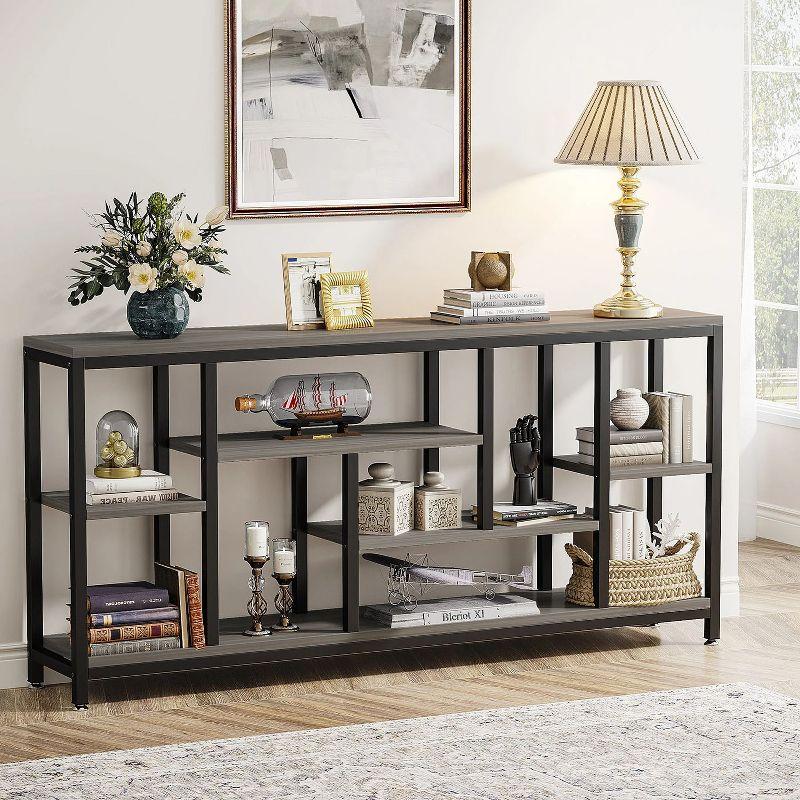 Hommoo 70.9" Console Table with Storage Shelves Gray