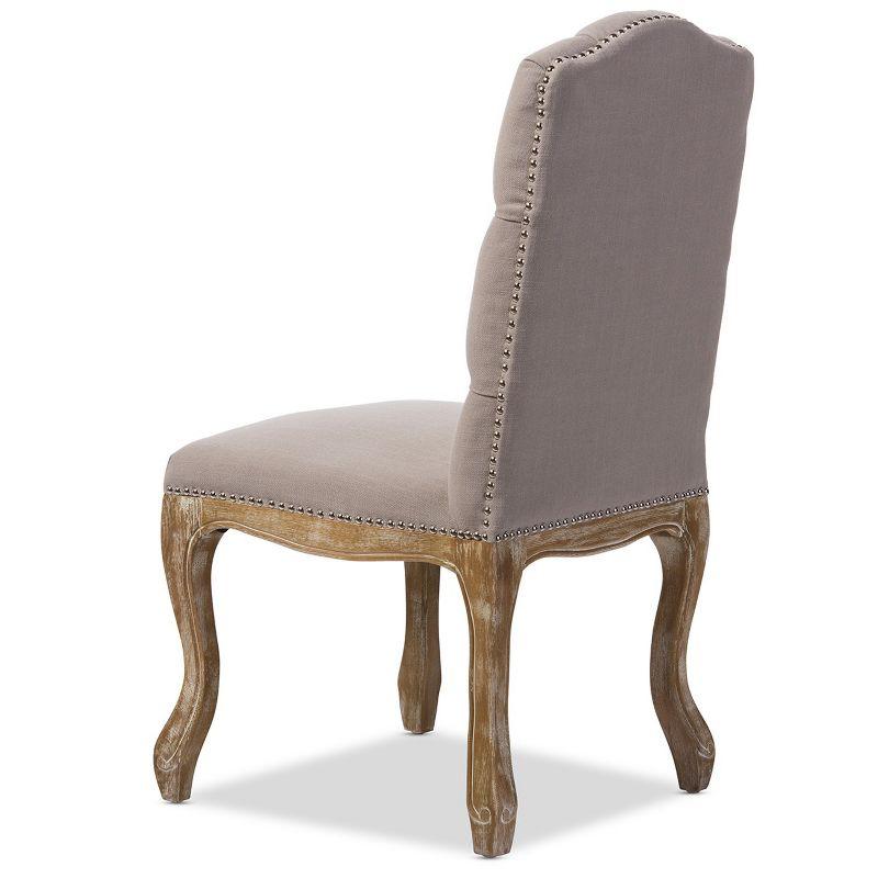 Hudson Weathered Oak Finish and Fabric Button Tufted Upholstered Dining Chair Beige - Baxton Studio: French Country Cottage Style