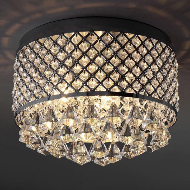 Evelyn 14.75" Chrome Crystal Drum LED Flush Mount Ceiling Light