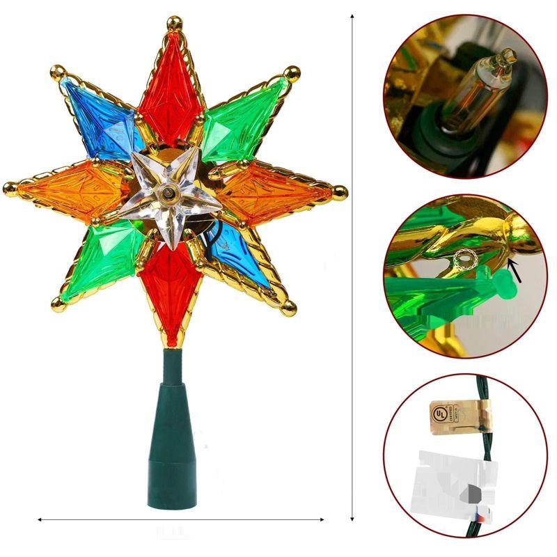 Twinkle Star Lighted Christmas Tree Topper, Colorful 8-Point Star Xmas Star Treetop with 10 Incandescent Lights, Holiday Christmas Tree Decorations