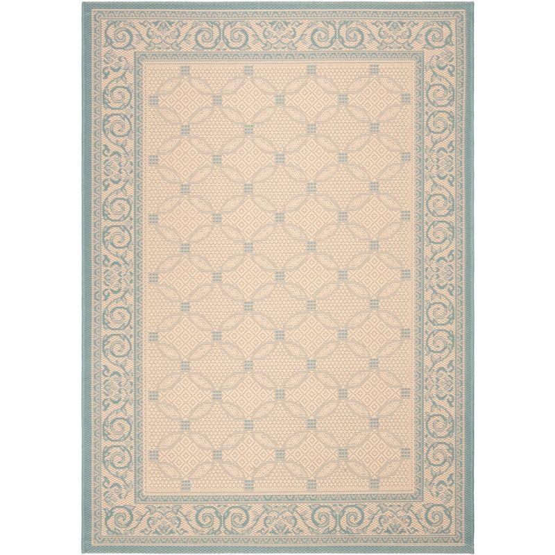 Cream and Aqua Rectangular Synthetic Outdoor Area Rug