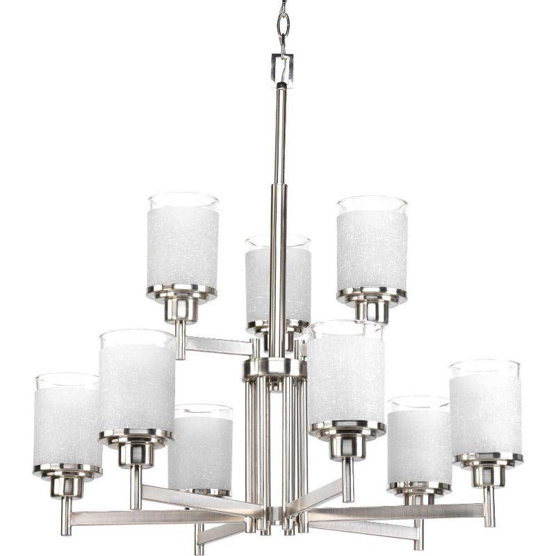 Progress Lighting Alexa 9-Light 2-Tier Chandelier, Brushed Nickel, Textured White Linen Glass