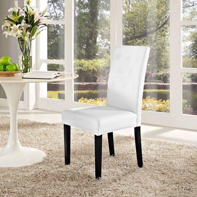 White Faux Leather Upholstered Parsons Side Chair with Wood Legs