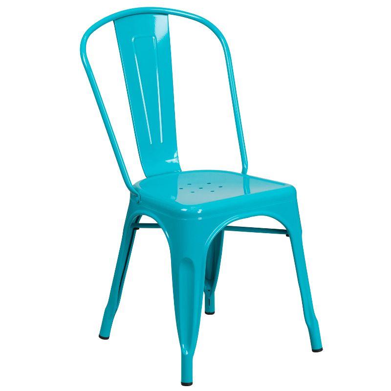 Teal-Blue Metal Indoor-Outdoor Stackable Dining Chair