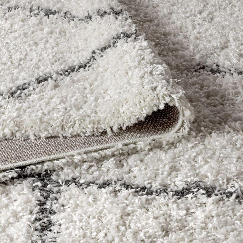 8'x10' Mercer Shag Plush Tassel Moroccan Geometric Trellis Area Rug, Cream/Grey - JONATHAN Y