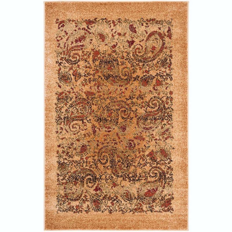 Beige and Multicolor Synthetic 4' x 6' Stain-Resistant Area Rug