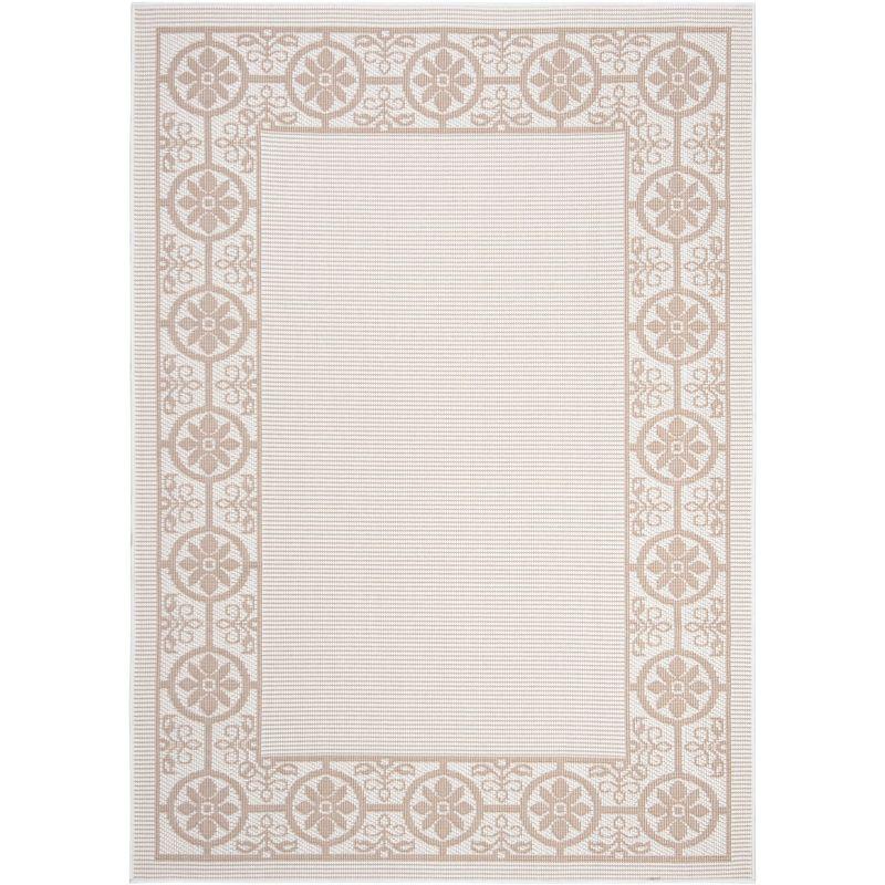 Ivory and Beige Geometric Synthetic Indoor/Outdoor Area Rug