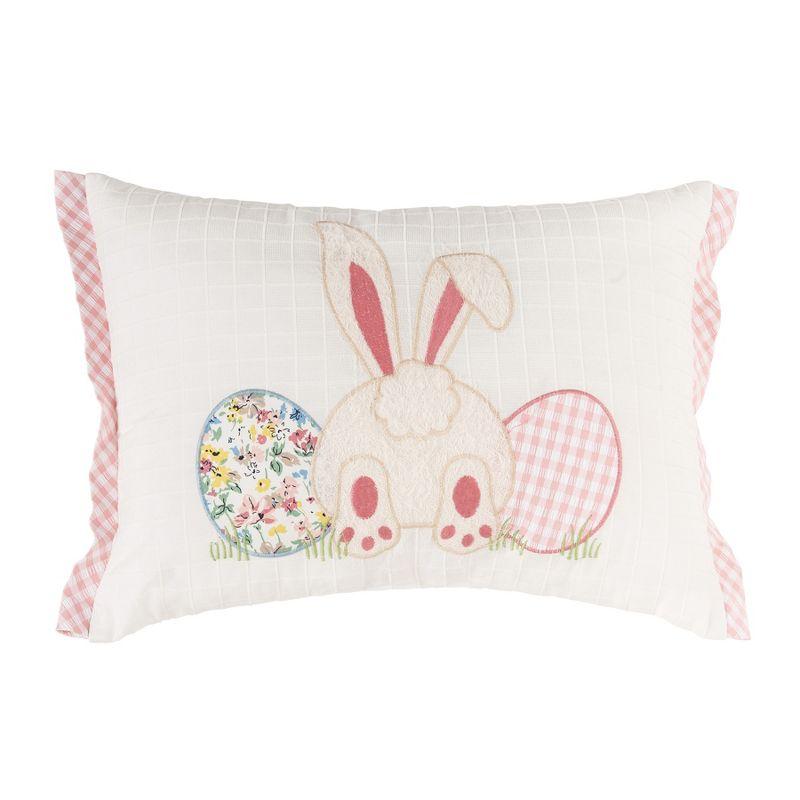 Happy Bunny Eggs Embroidered Spring Throw Pillow