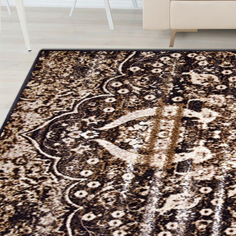 Ivory and Brown Medallion Non-Slip Washable Area Rug