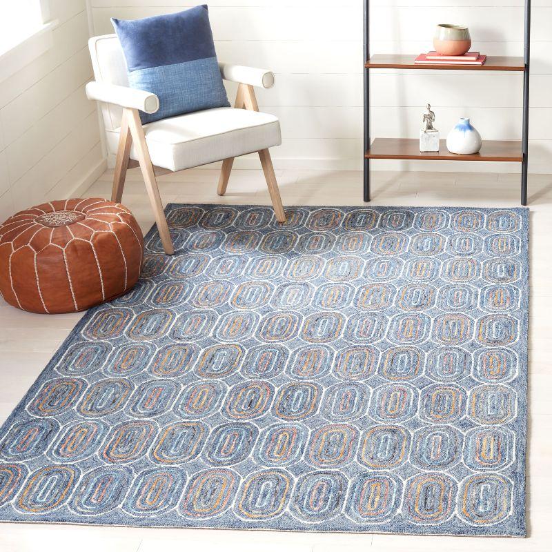 Blue Geometric Hand-Tufted Wool Area Rug, 5' x 8'