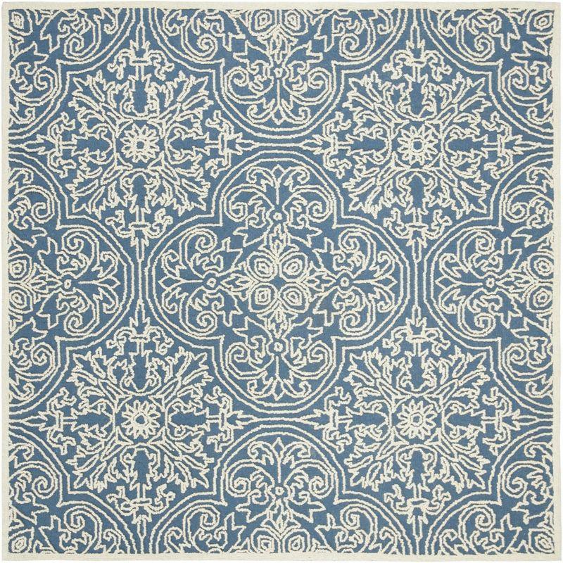 Blue and Ivory Hand-Tufted Wool Square Area Rug