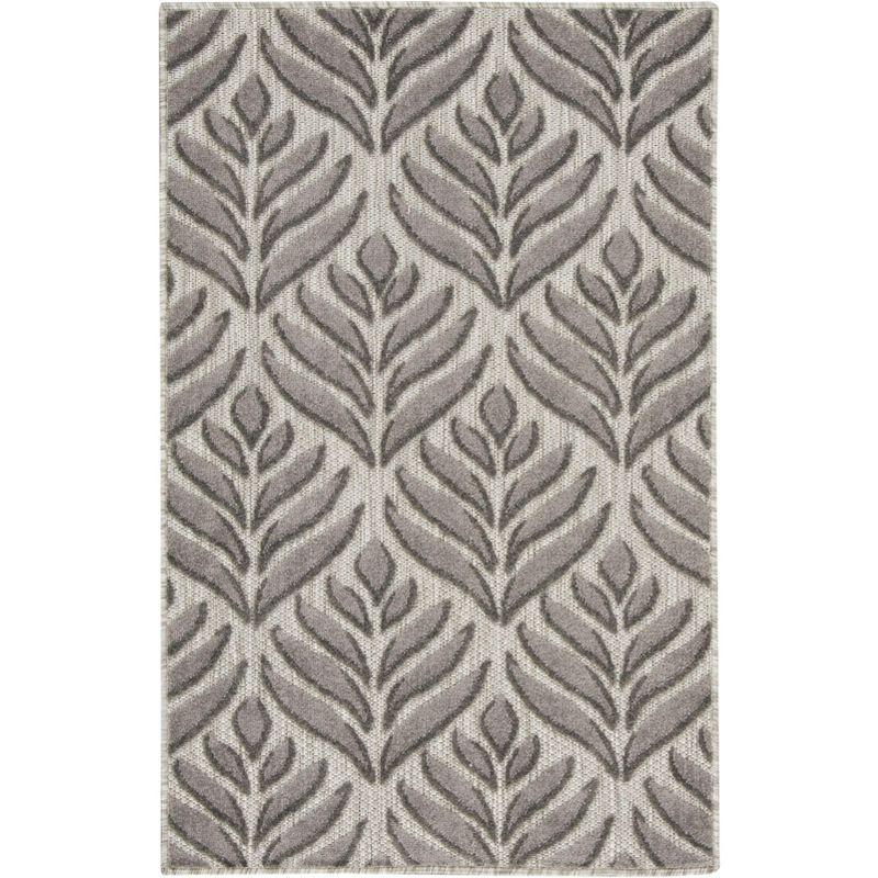 Nourison Aloha Tropical Palm Flatweave High-Low Indoor Outdoor Area Rug Charcoal 2'8" x 4'