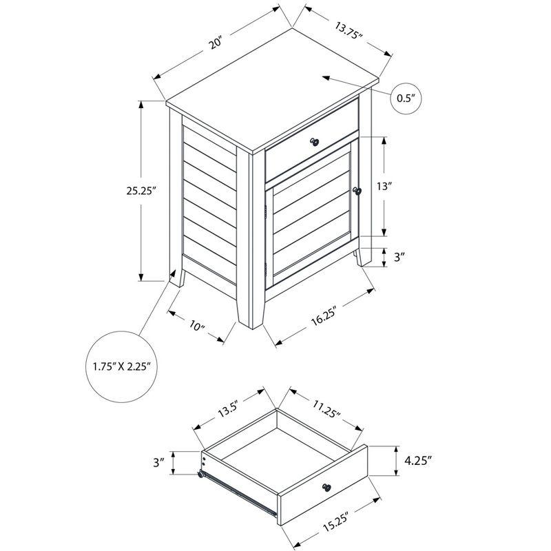 Monarch Specialties Accent Table Nightstand Storage Drawer End Side Table Bedroom Lamp Storage Grey Veneer Transitional