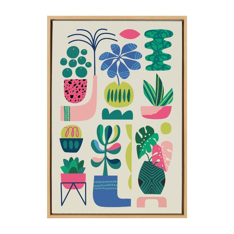 Kate & Laurel All Things Decor Sylvie Houseplants Framed Canvas Wall Art by Rachel Lee Natural Colorful Mid-Century Plant Wall Art