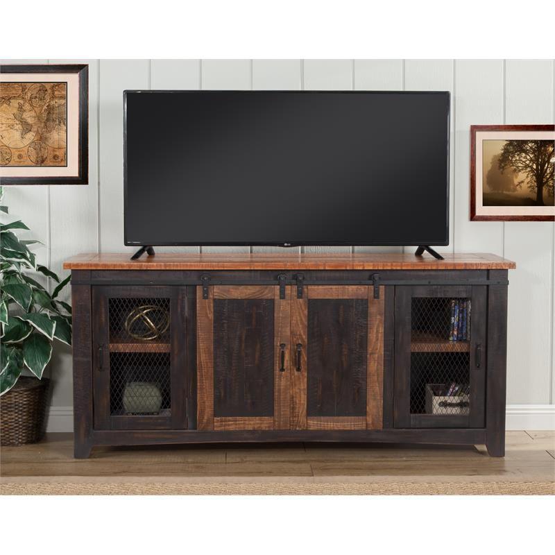 Santa Fe 65" Solid Wood TV Stand Antique Black and Honey - Martin Svensson Home