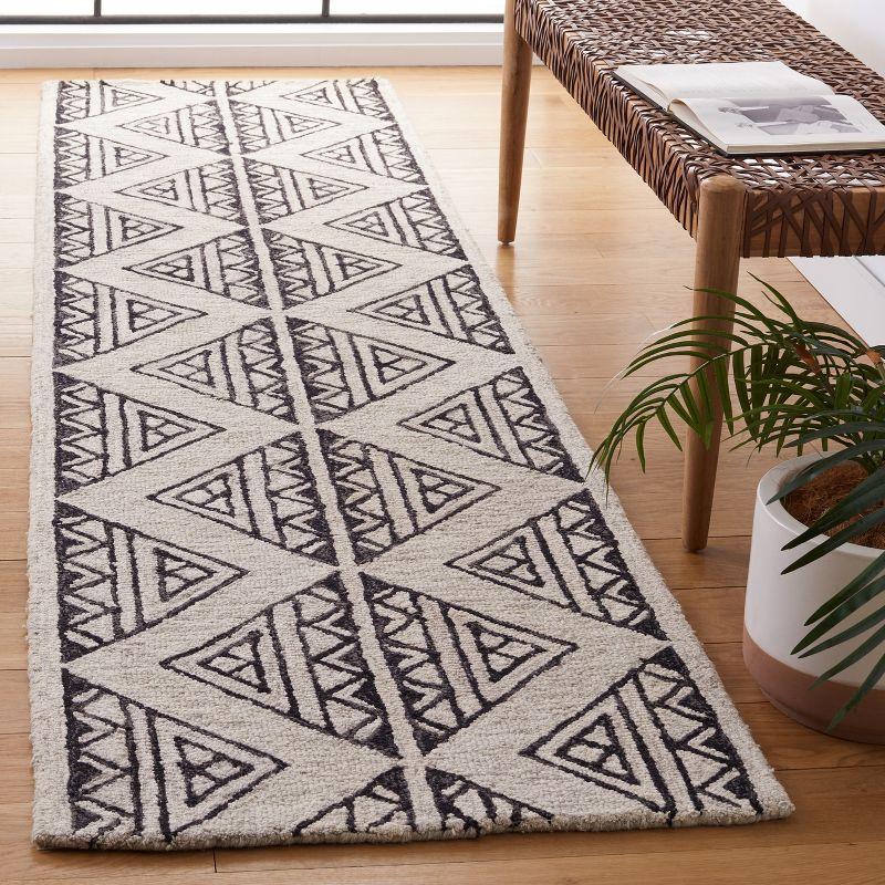 Hand-Tufted Black and Beige Wool Runner Rug