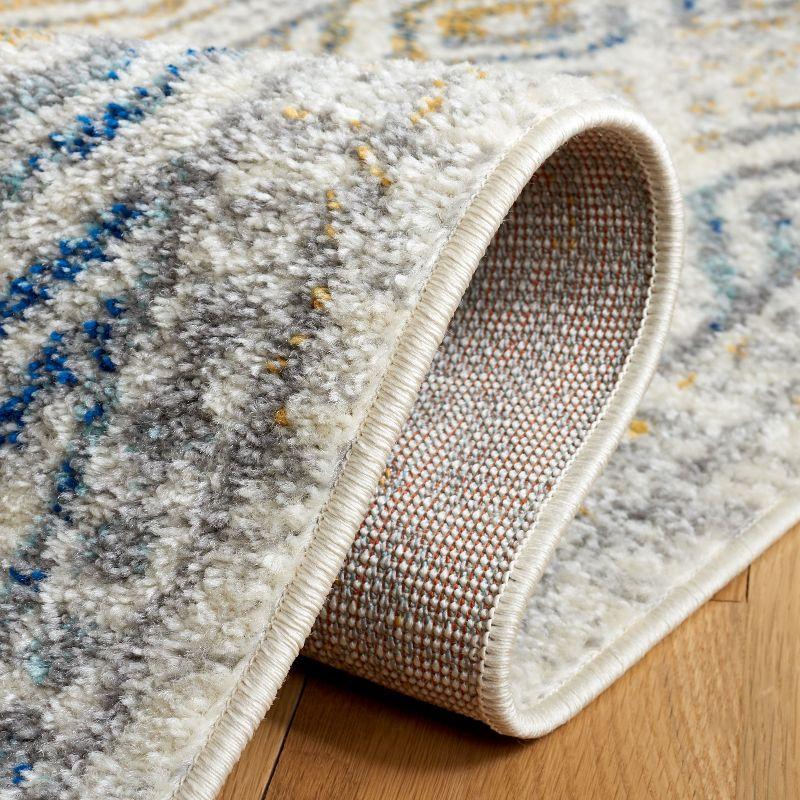 Ivory and Grey Bohemian Power Loomed Runner Rug