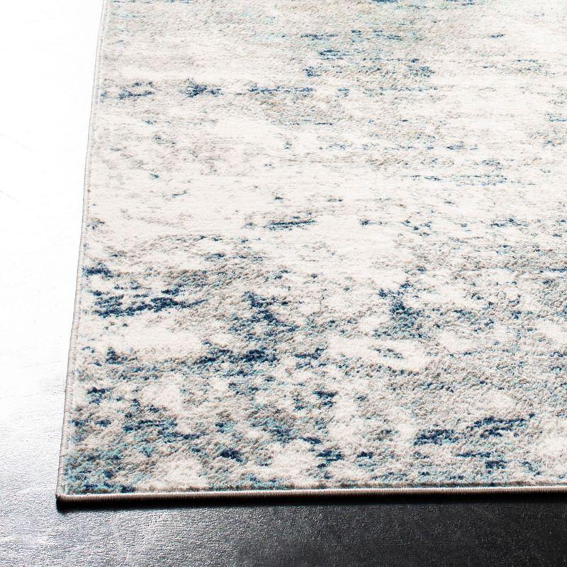 Gray and Blue Abstract Synthetic Runner Rug