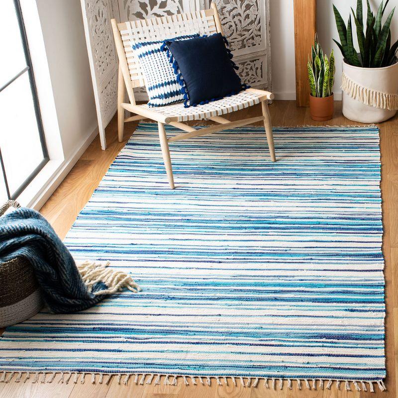 Rag Rug RAR126 Hand Woven Indoor Area Rug - 5'x8' - Ivory/Blue - Safavieh