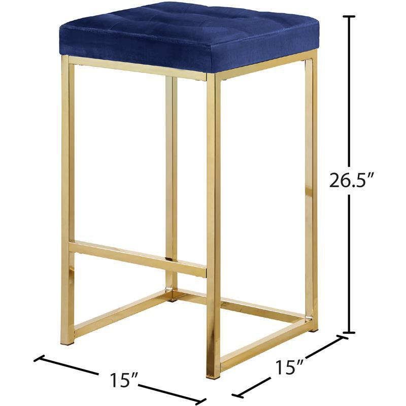 Meridian Furniture Nicola 26.5"H Velvet Counter Stool in Navy (Set of 2)