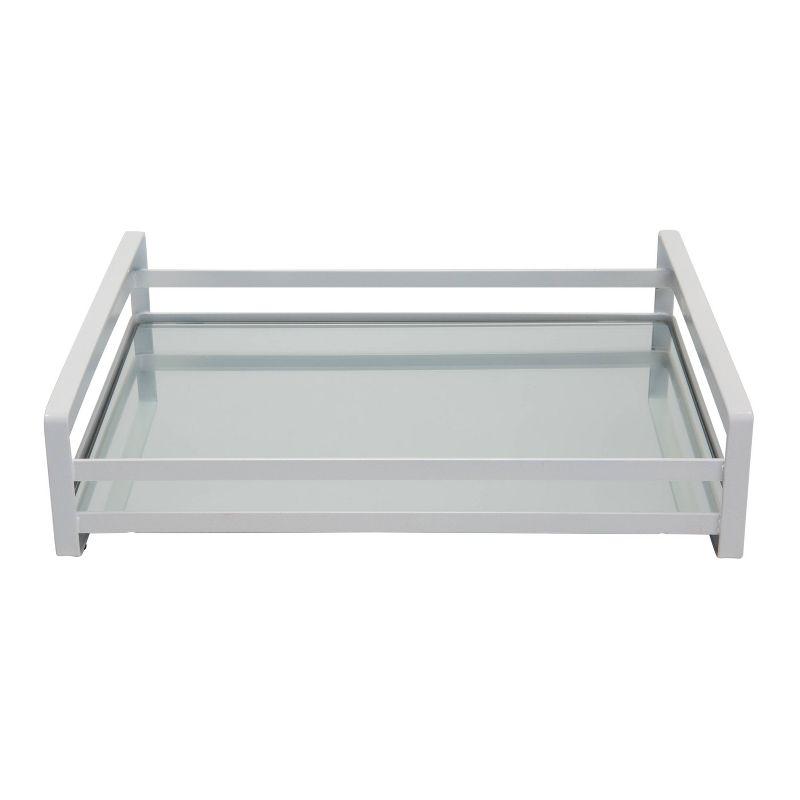 Large Silver Vanity Tray with Mirrored Base and Wired Rails