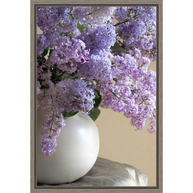 Lilac Flowers in White Vase Canvas Wall Art Print