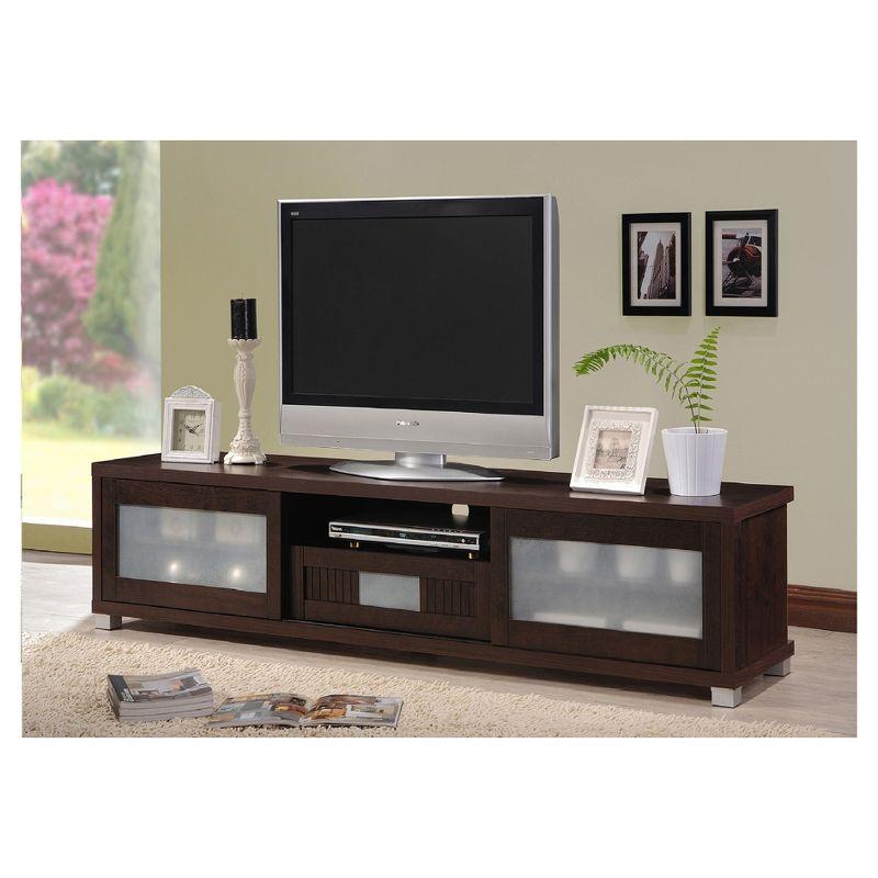 Gerhardine Wood Cabinet: Espresso Finish, Media Storage, 85" TV Compatibility - Baxton Studio