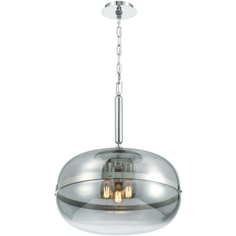 Polished Nickel 3-Light Pendant with Smoke Glass Shade