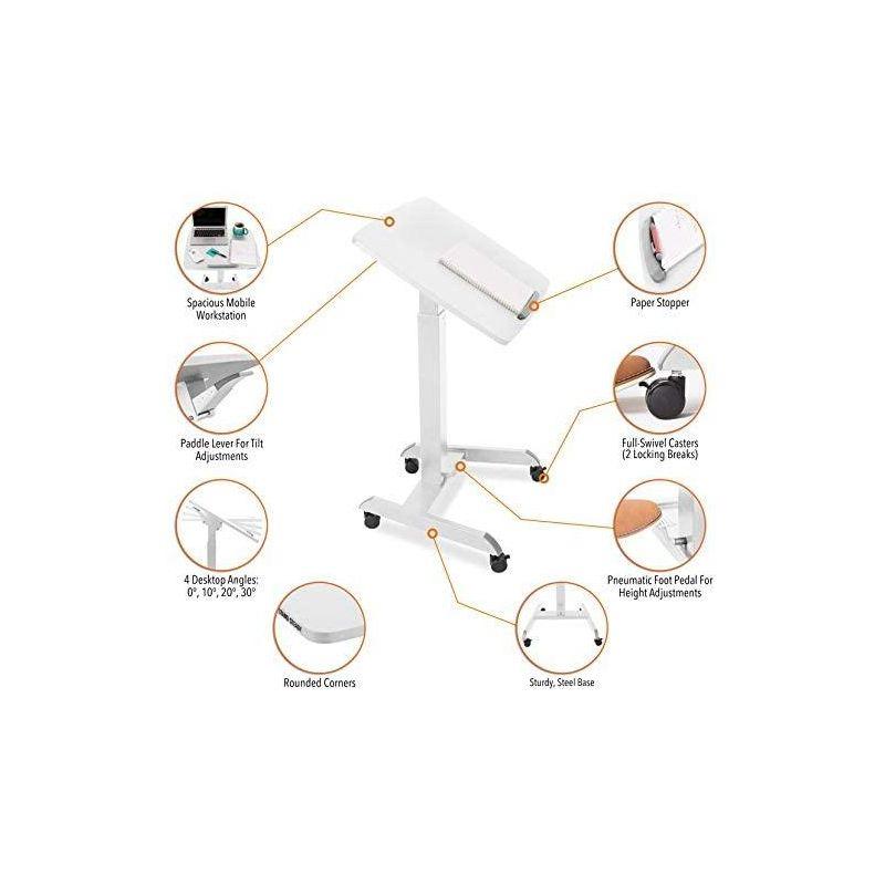 Cruizer 360 Tilting Mobile Podium with Pneumatic Height Adjustments – White – Stand Steady