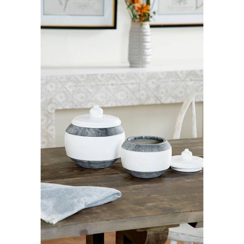 Matte Gray & Glossy White Ceramic Jar Duo: 7" Textured Set