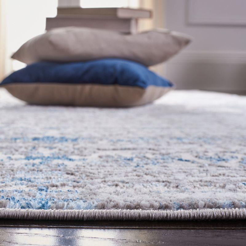 Amelia Hand-Knotted Grey and Blue Synthetic Area Rug, 5'5" x 7'7"