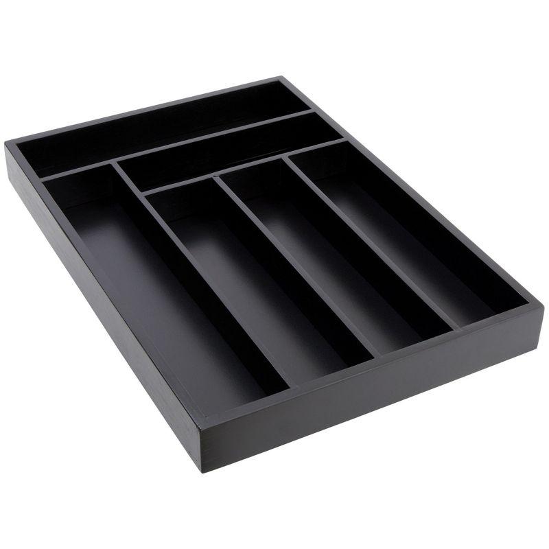 Juvale Bamboo Silverware Drawer Organizer Tray for Kitchen, Black, 17 x 12 Inches