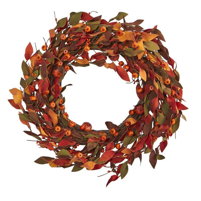 Autumn Embrace 17" Faux Pumpkin & Foliage Wreath