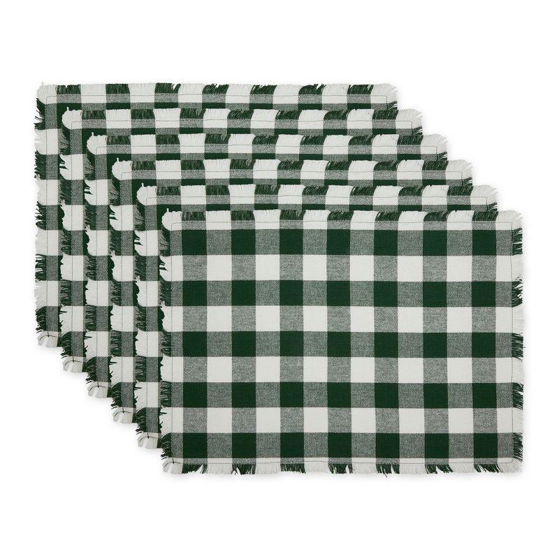 Design Imports Hunter Green  Heavyweight Check Fringed Placemat Set/6