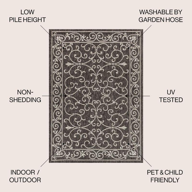 4'x6' Charleston Vintage Filigree Textured Weave Indoor/Outdoor Area Rug, Black/Gray - JONATHAN Y
