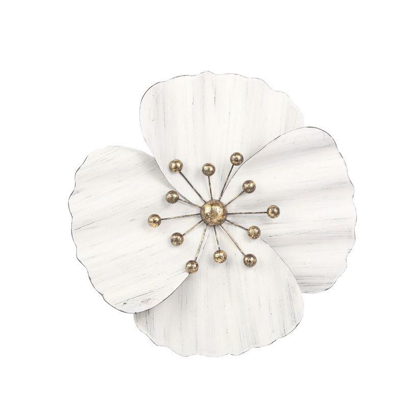 White 16" Iron Wall Flower Sculpture