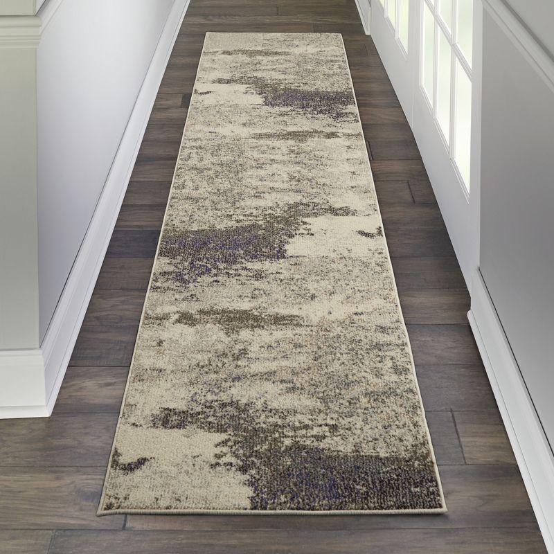 Celestial Ivory and Grey Abstract Synthetic Area Rug