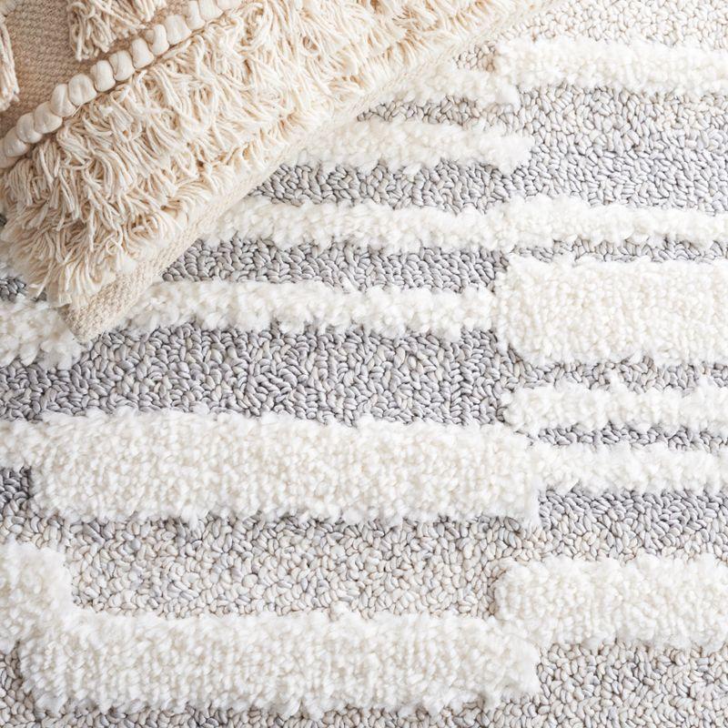 Ivory Diamond Braided Square Shag Rug with Synthetic Fringe