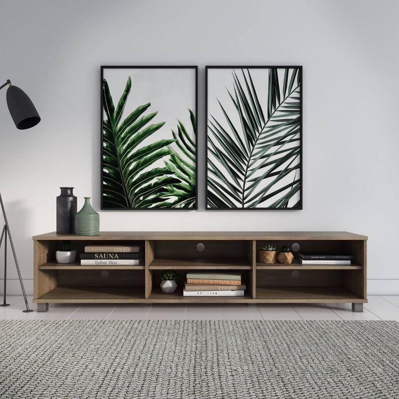 CorLiving Hollywood TV Stand for TVs up to 85" Wood Grain Brown: Modern Entertainment Center with Open Shelves