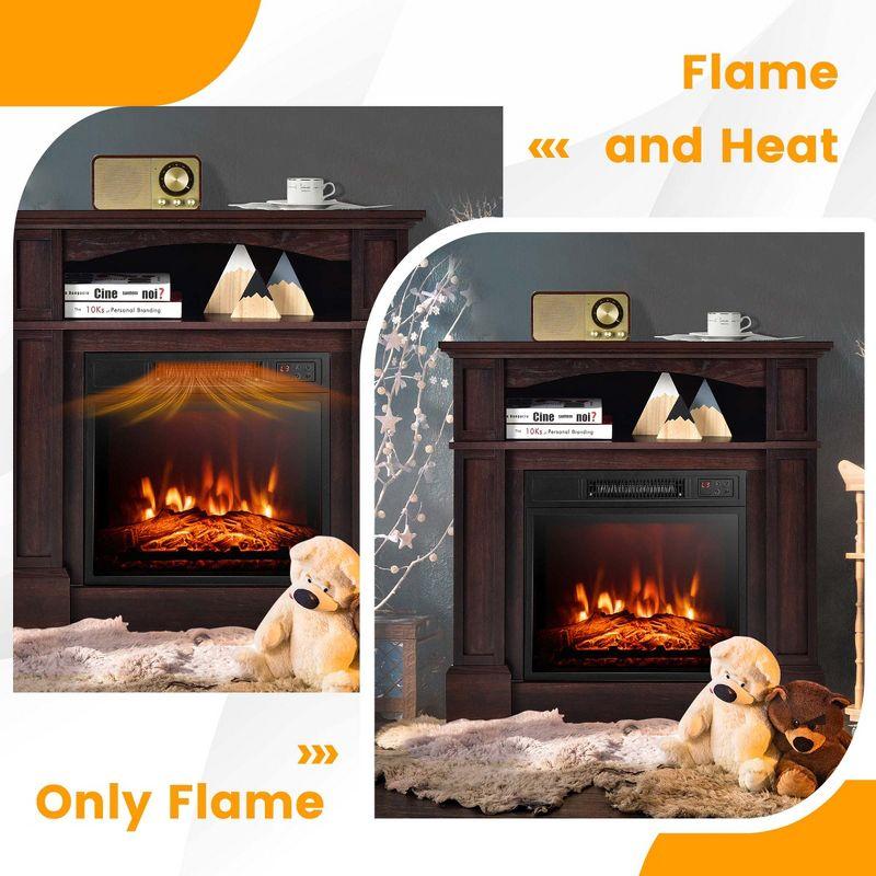 Costway 32" 1400W Electric Fireplace Mantel TV Stand Space Heater W/ Shelf Brown