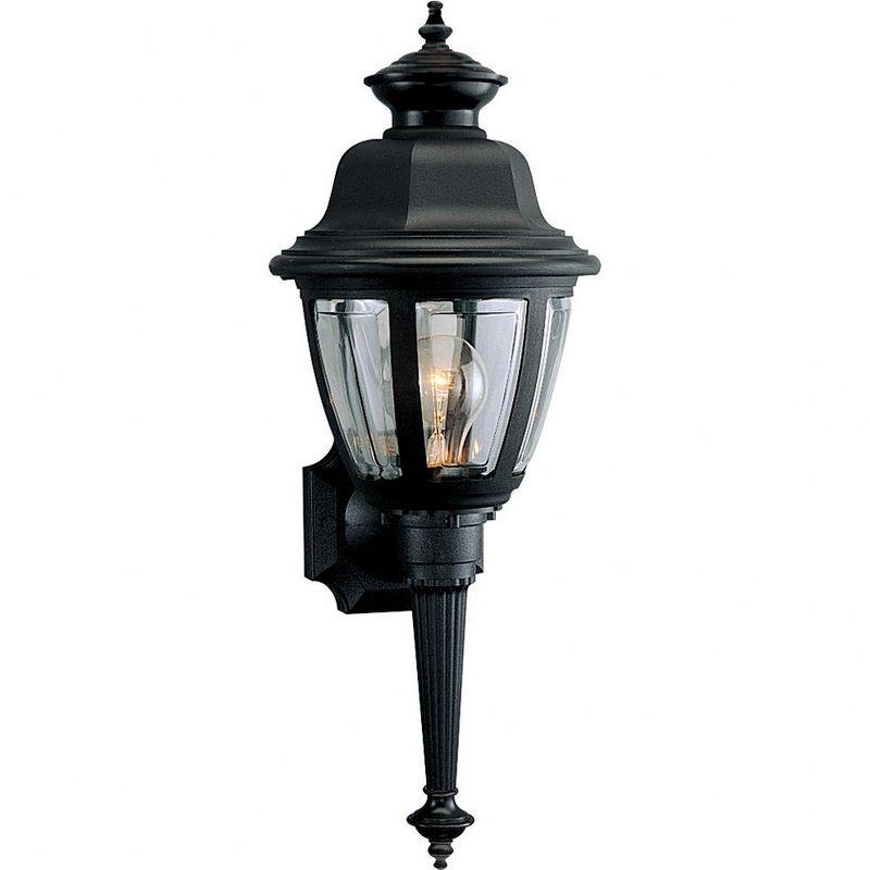 Progress Lighting New Bedford 1-Light Outdoor Wall Torch, Black Finish, Clear Beveled Acrylic Panels