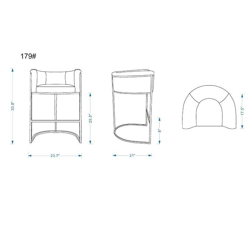 Manhattan Comfort Cosmopolitan Metal Counter Height Barstool Pebble: Upholstered, Low Back, Armrest